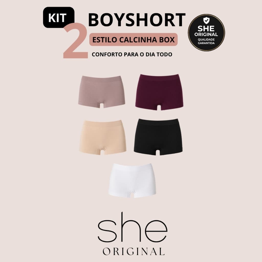 Kit com 2 Calcinhas She Boyshort em Microfibra Sem Costura Básicas e Confortáveis para o Dia a Dia