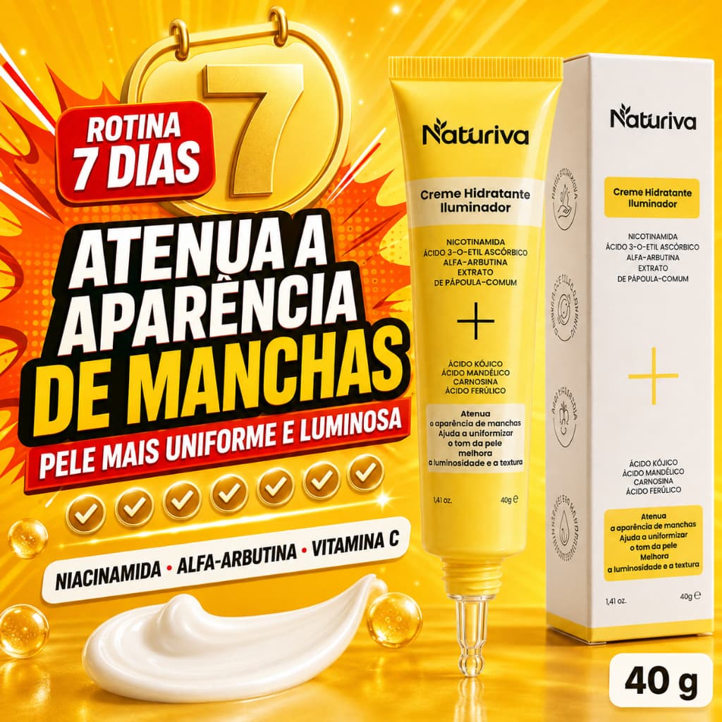 NaturivaCreme Hidratante Facial Iluminador 40g Antimanchas com Niacinamida e Vitamina C,Uniformiza o Tom,Manchas Escuras