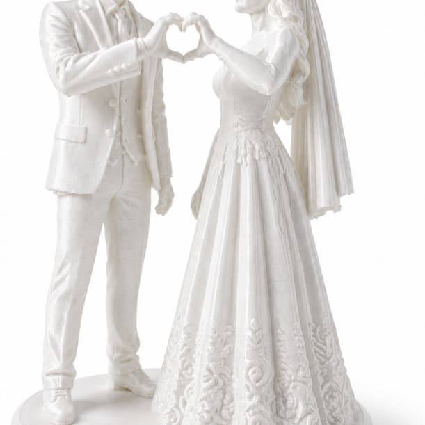 Topo de Bolo Casamento Noivinhos 3D Casal Noivos Bodas | 10-15-20cm | Branco ou Perolado | Coração amor te amo S2