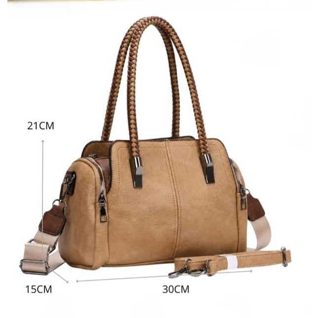 Bolsa Feminina Baú Media Espaçosa Alça De Mão e Transversal Couro Sintético