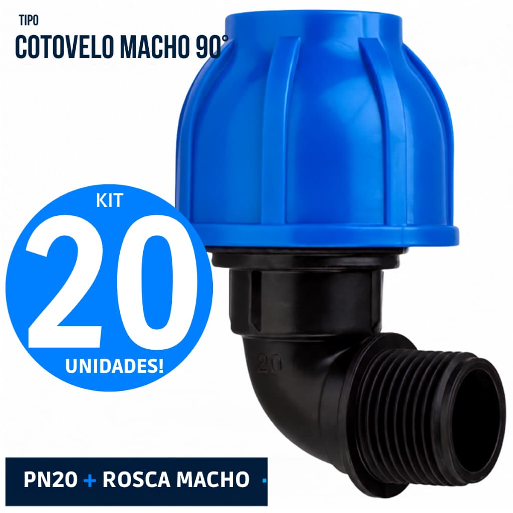 Kit 20 Cotovelos Macho de Compressão PEAD 32mm x 3/4" PN 20 Pietrobon - Conexão 90° Rosca Macho para Tubo PEAD Água Fria