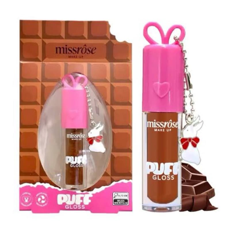 Gloss Labial Puff Miss Rôse Chocolate com Chaveiro Coelho