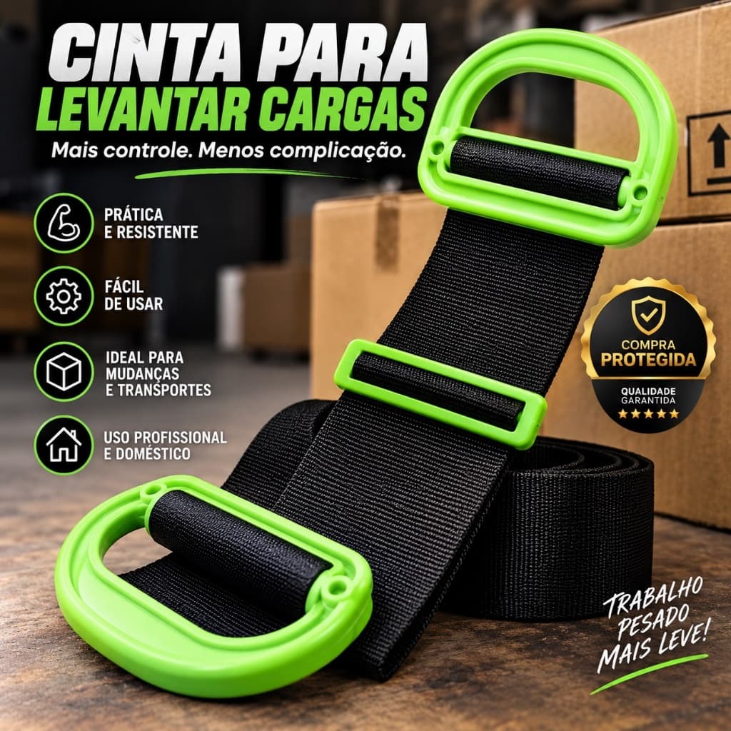 Cinta para Levantar Cargas Pesadas Ergonômica Ajustável e Resistente para Mudanças, Transporte e Caixas
