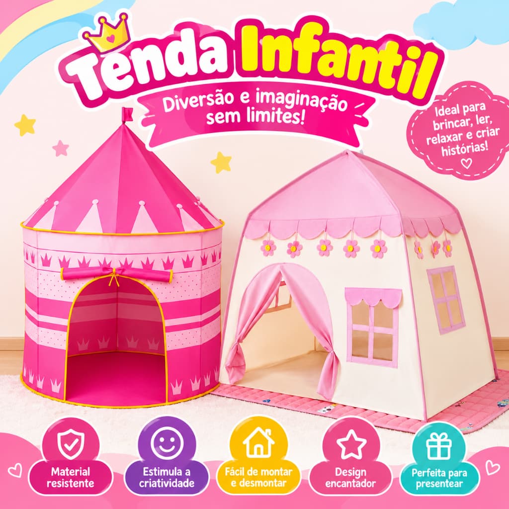 Casinha Infantil Menina Dobrável – Espaço para Brincar e Ler • Fácil de Guardar