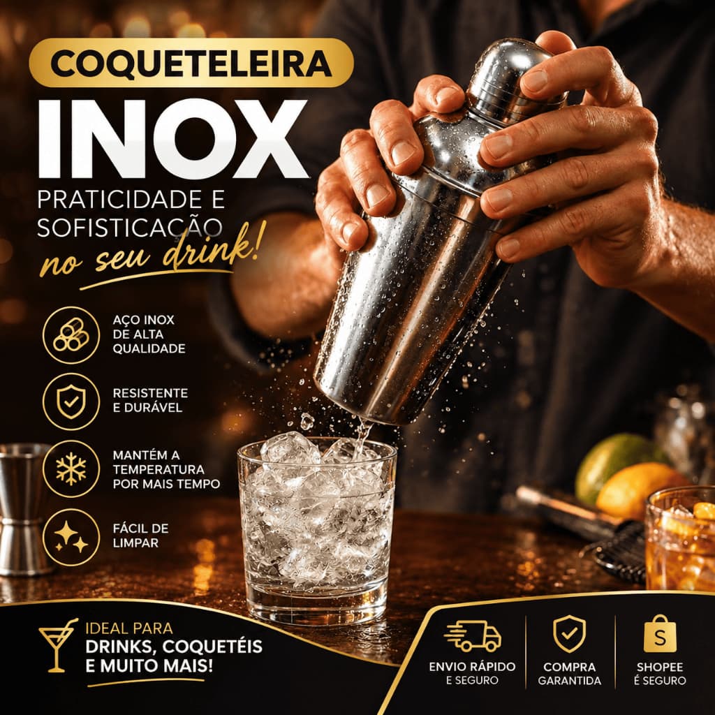 Coqueteleira Inox 500ml para Drinks e Coquetéis com Coqueteleira Profissional