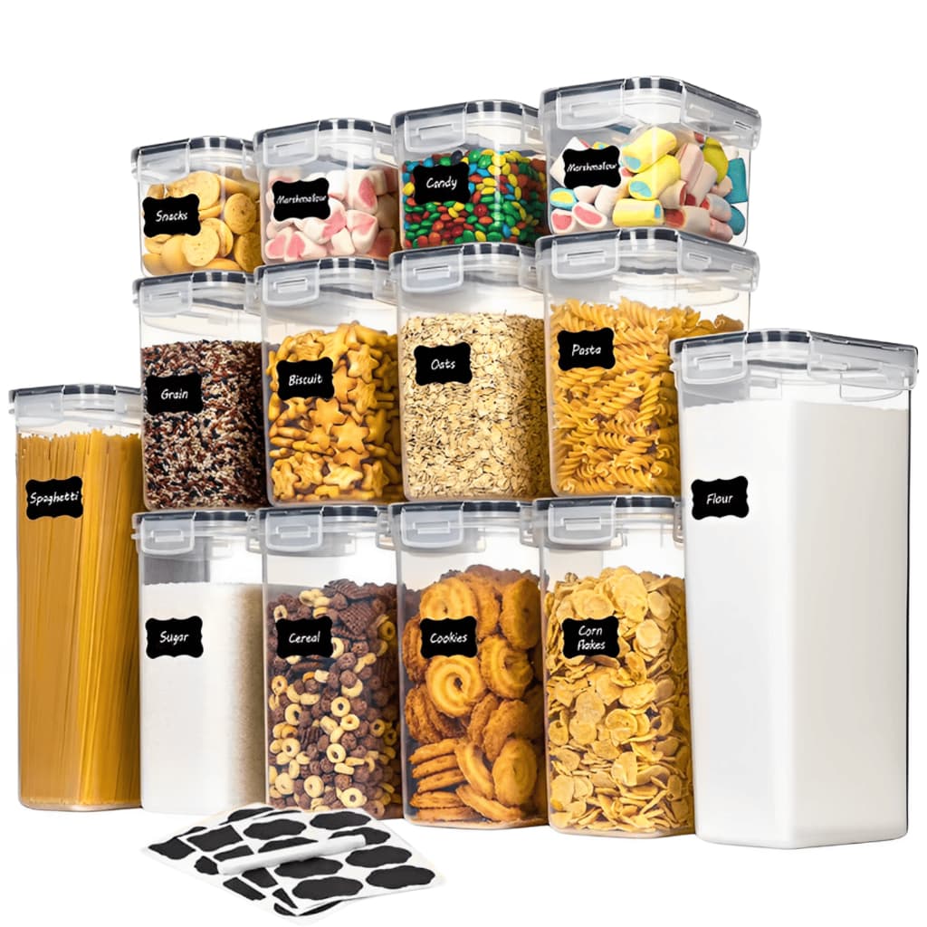 Kit 14 Potes Herméticos Organizador Porta Mantimentos Armário Despensa Cozinha Alimentos Transparente