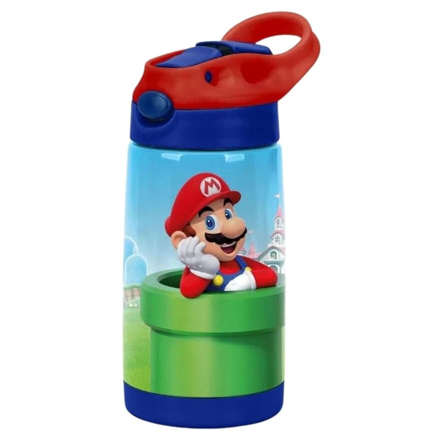 Garrafa Térmica Infantil Garrafinha Escolar com Canudo Menino Game Super Mario Bros Original - 500ml