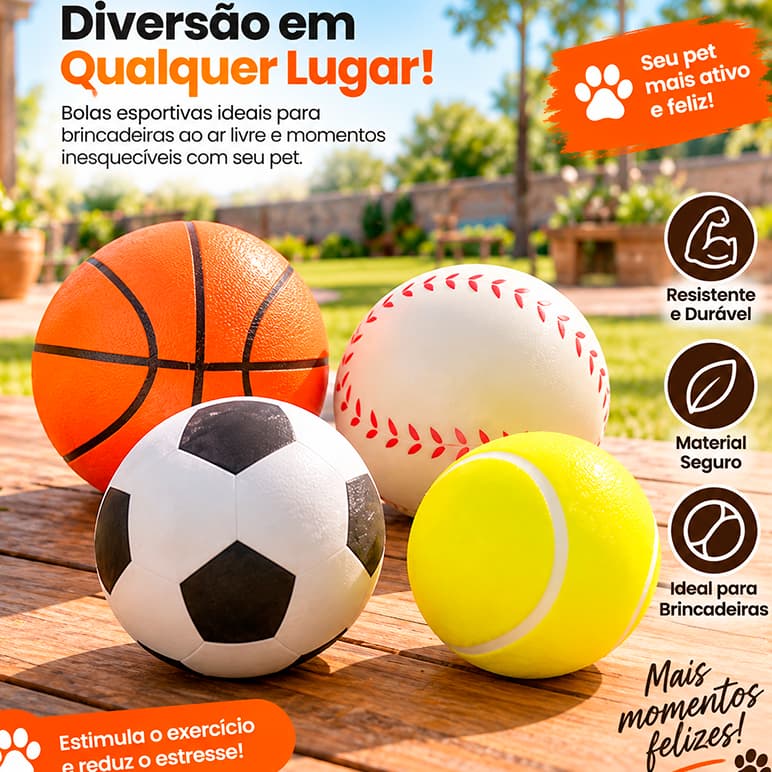 Kit Bolinhas Mistas para cachorro de borracha maciça Esportes 60mm PCT com 4