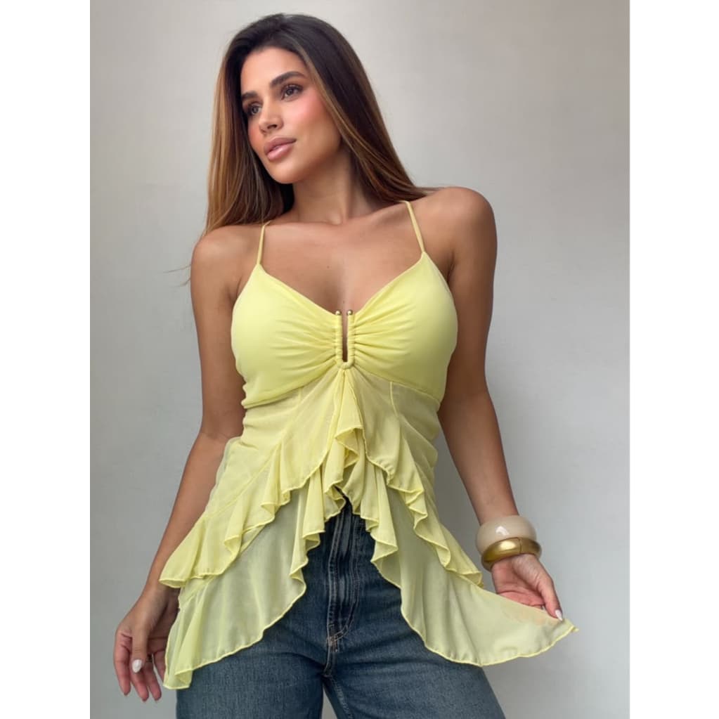 Bata De Tule Feminina Assimetrica Elegante Com Alcinhas Babado Duplo Com Bojo E Fivela