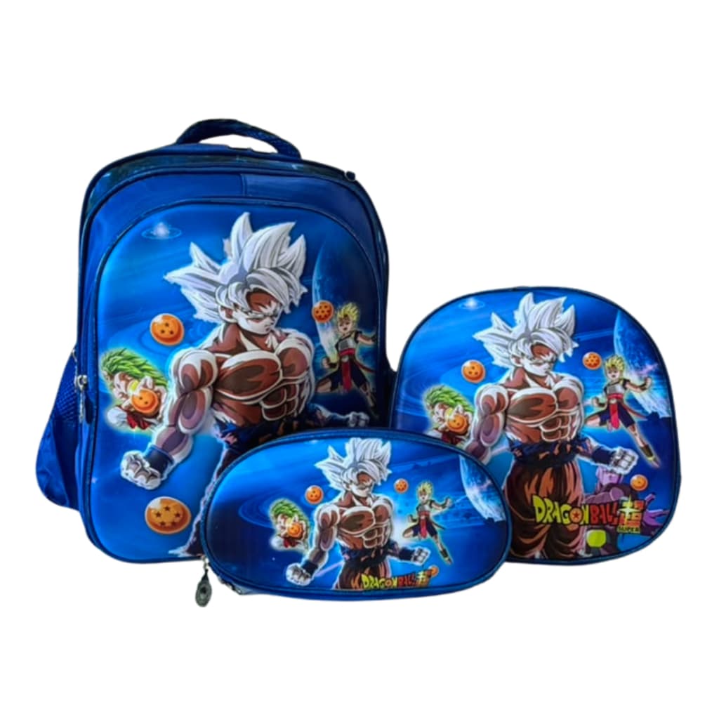 Kit Mochila 3D Escolar Dragon Ball Menino Masculino Reforçada Grande Lancheira Térmica E Estojo