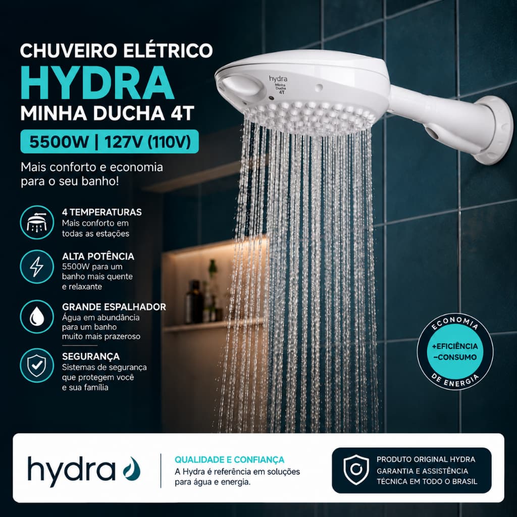 Chuveiro Elétrico Branco Marca Hydra Multitemperatura Minha Ducha 4T 127V/ 110 Volts 5500W Excelente Custo Beneficio