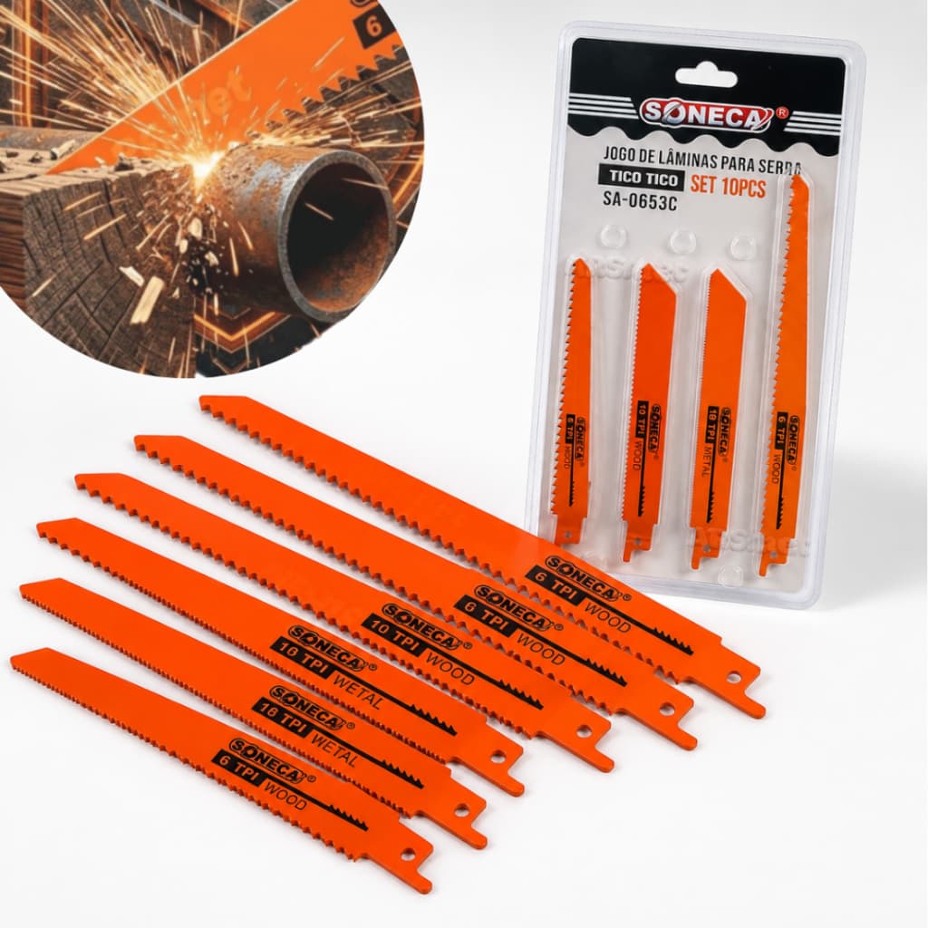 Lâminas Serra Sabre Tico Tico Kit 10pcs – Corte Rápido e Preciso em Madeira e Metal Alta Resistência