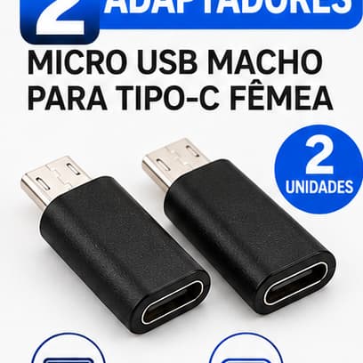 Kit 2x Adaptador USB-C para Micro USB Original - Conversor Tipo C Fêmea para Micro USB Macho