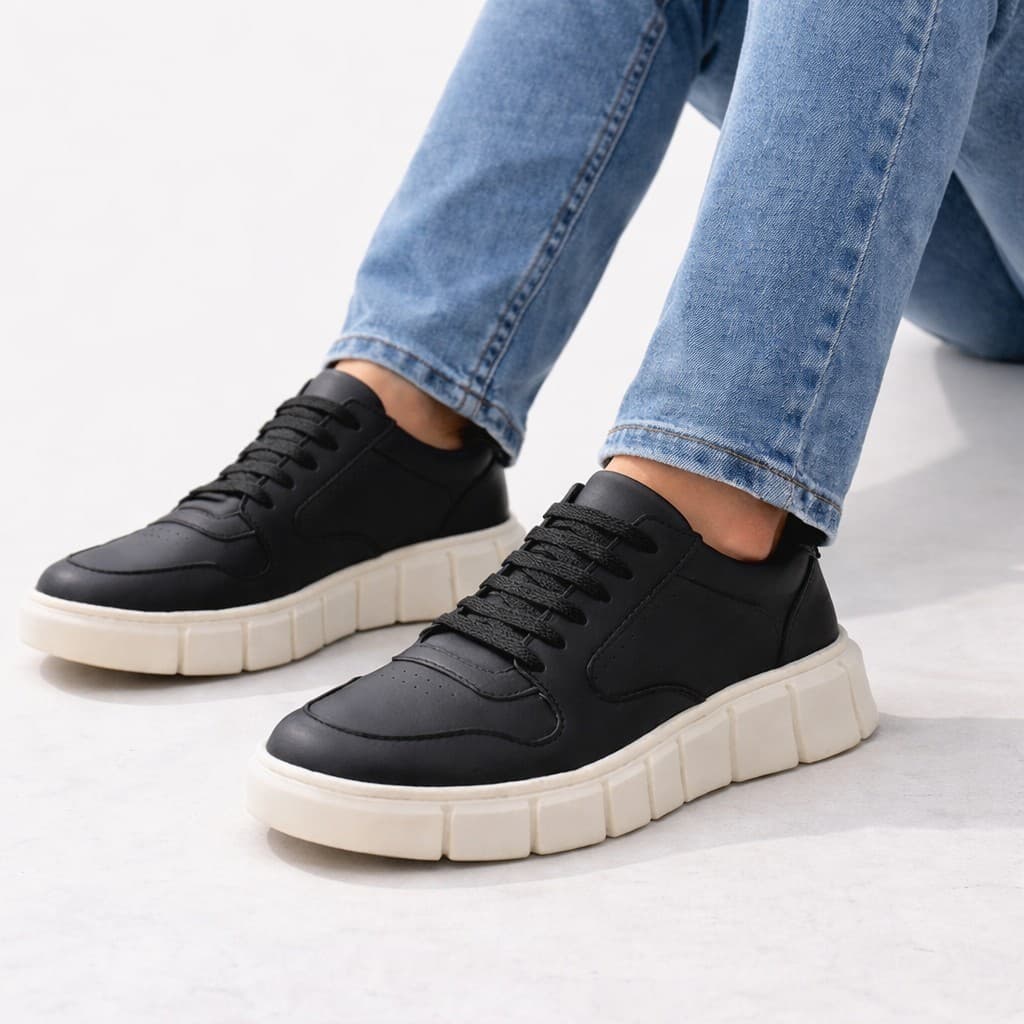 Tênis Masculino Casual Couro Ecológico Branco Sola Alta Tratorada