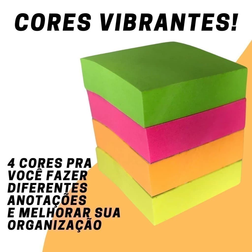 Kit Bloco De Notas Autoadesivo Stickynote 4 Cores Coloridas 100 Folhas
