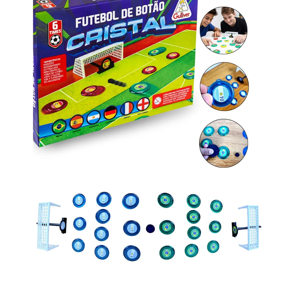 Jogo Futebol De Botão Cristal Gulliver 6 Seleções Time Mundo Brasil Argentina Alemanha França Espanha Inglaterra