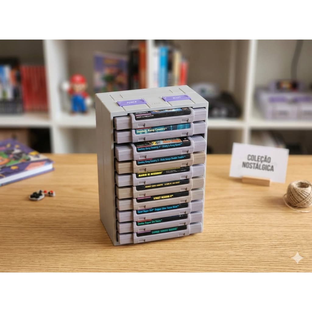 Porta Fitas Super Nintendo SNES - Organizador de Cartuchos Retrô