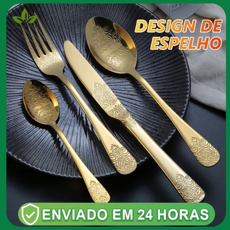 Talheres Faqueiro  Aço Inox,Luxo Talheres dourado,para Jantar Cozinha