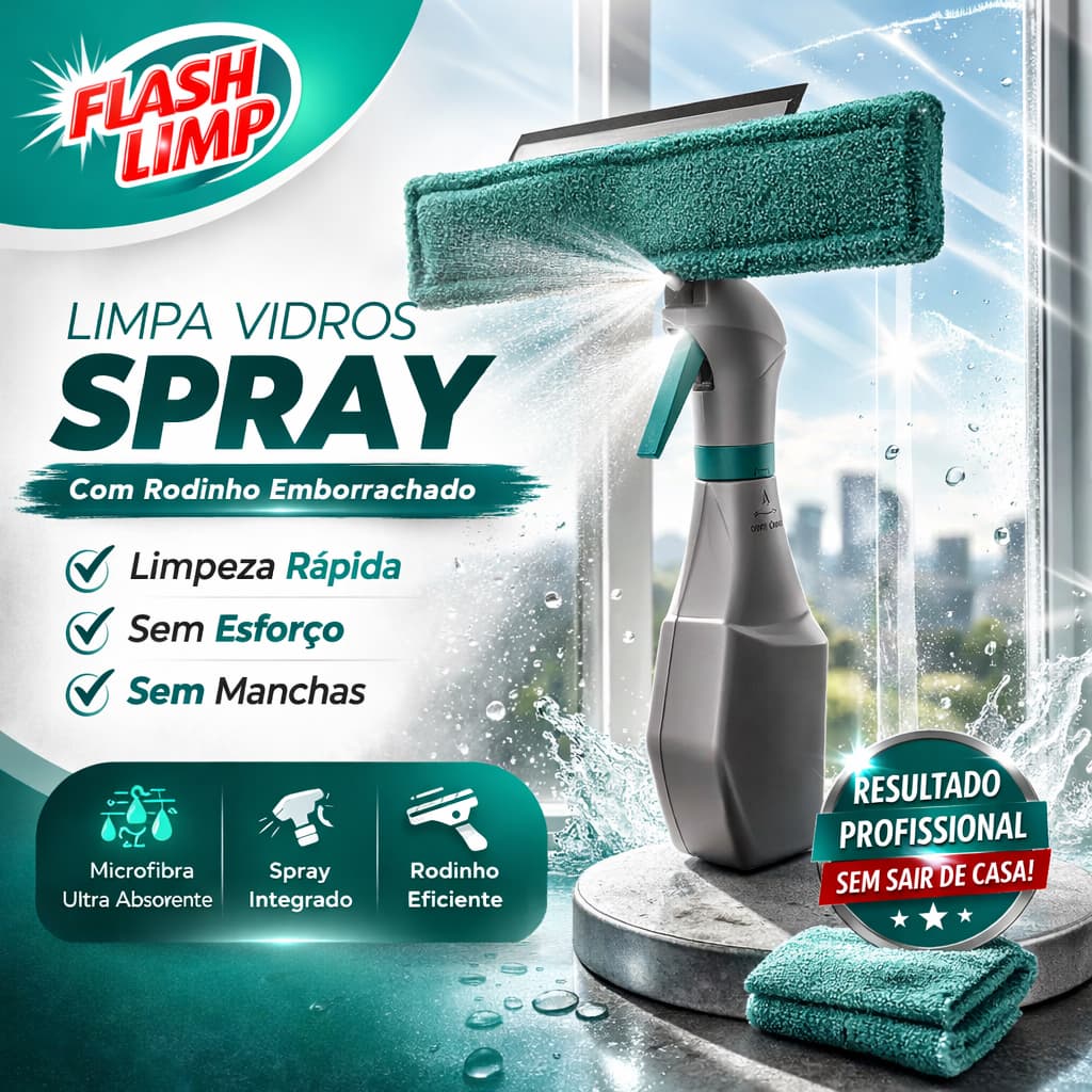Rodo Limpa Vidros Mop 3 Em 1 Spray E Reservatório 230ml