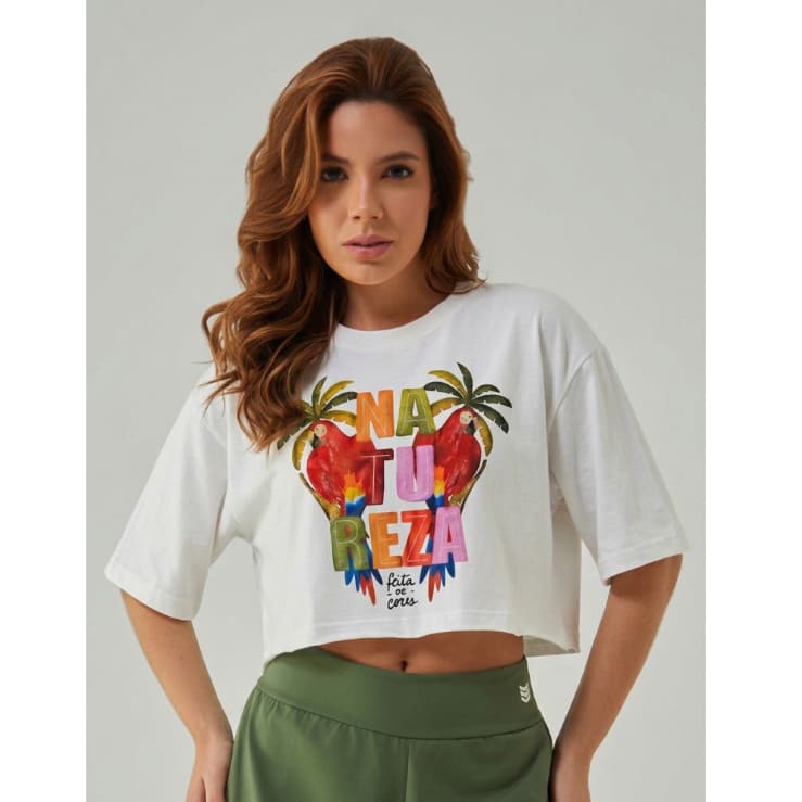 Cropped Feminino Rio de Janeiro Estampa Arara Floral – Blusa Manga Curta Ca