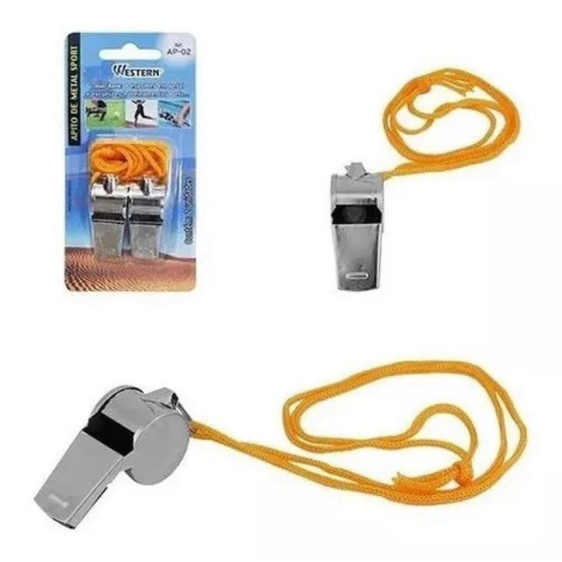 Apito Profissional Metal Futebol Árbitro Juiz Professor Educação Física com Cordão Kit 2 Unidades Western