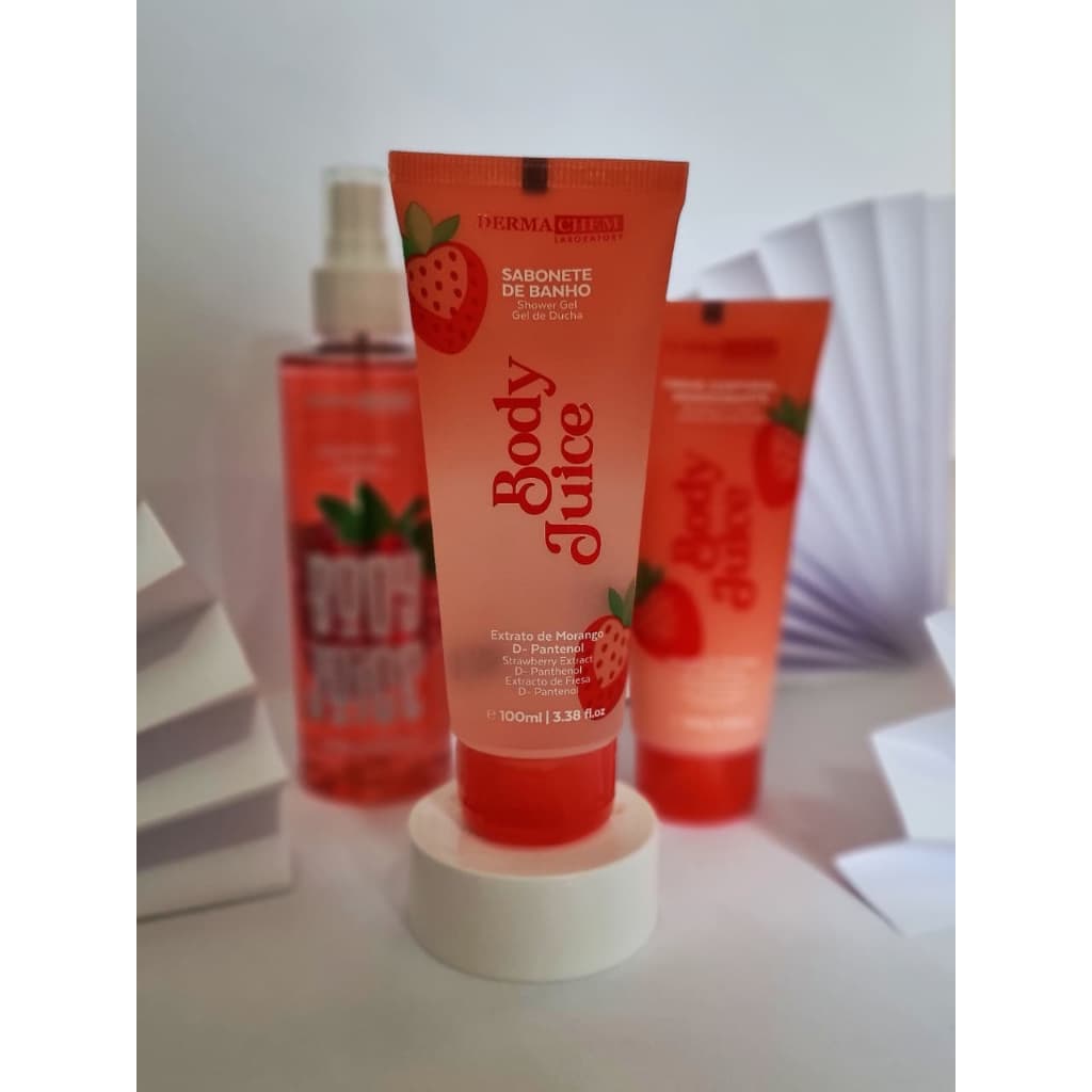 Kit Sabonete de Banho + Creme Corporal + Body Splash Dermachem Body Juice Morango