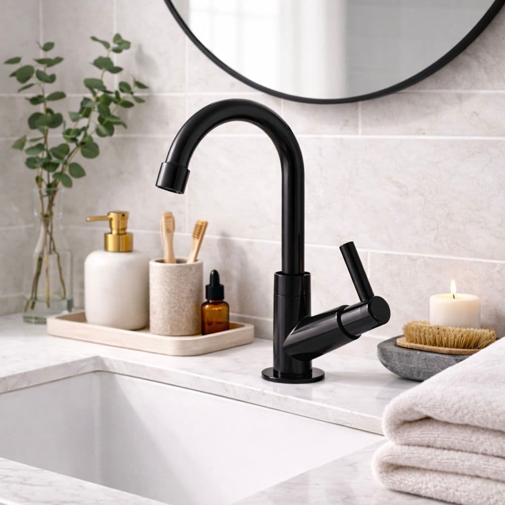 Torneira de Bancada Preta ABS Alta Design Moderno para Banheiro e Lavabo Fácil Instalação