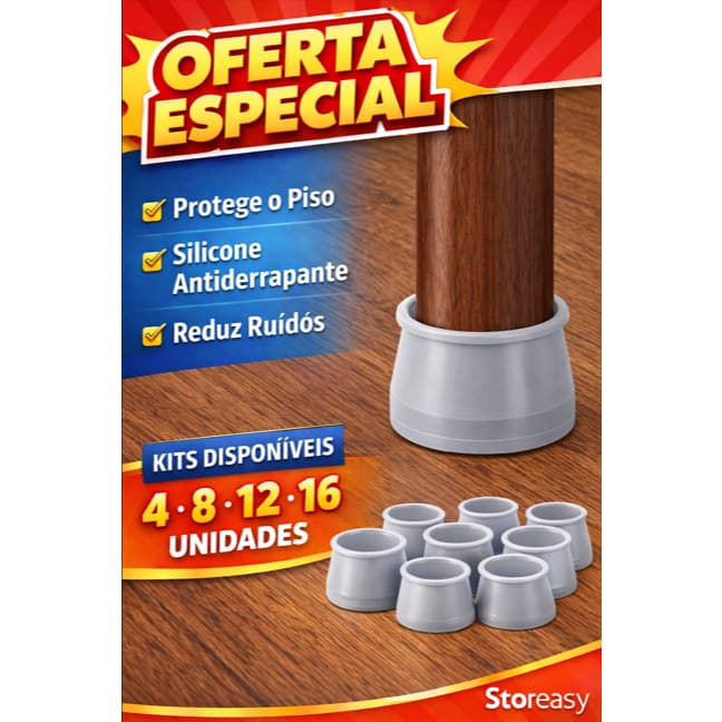 KIT 4/8/12/16 Protetor Emborrachado Silicone Pés Mesa Cadeira Anti-Risco Piso Antiderrapante Proteção Móveis | Storeasy