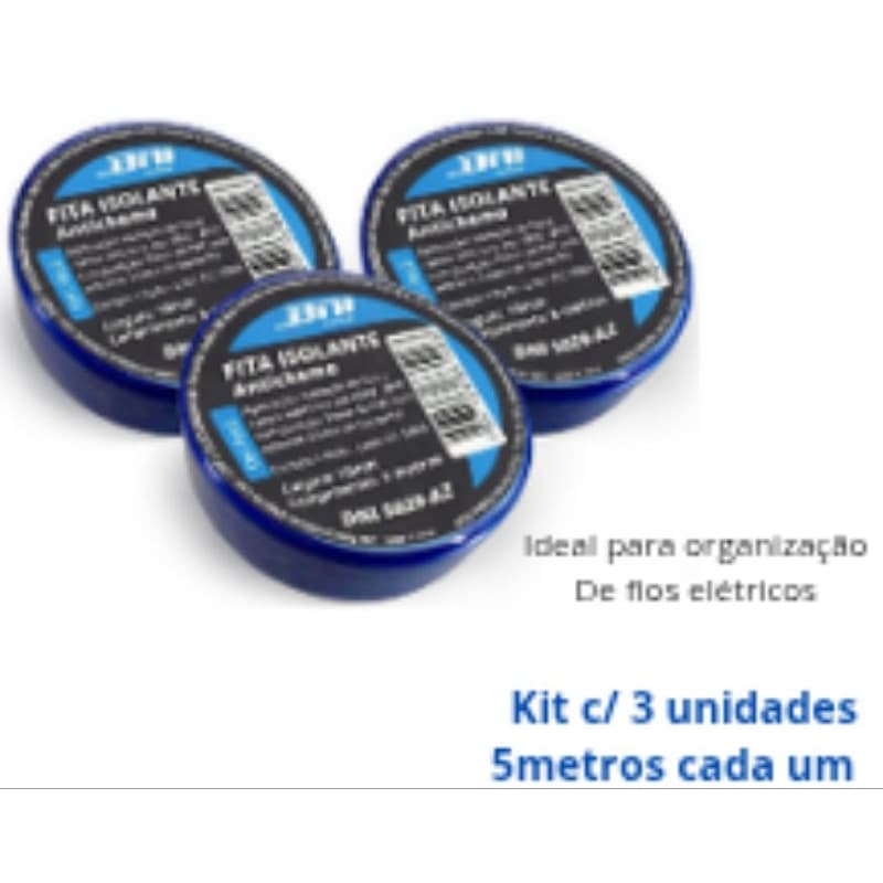 Fita isolante azul 5 metros kit com 3 unidades isolamento anti chama alta tensão fita elétrica pvc