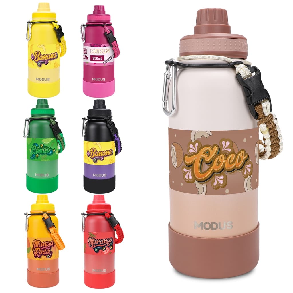 MODUS Garrafa Térmica Aço Inoxidável Isolado de água 1000ml Com Alça Paracord Com Alça e Base Emborrachada