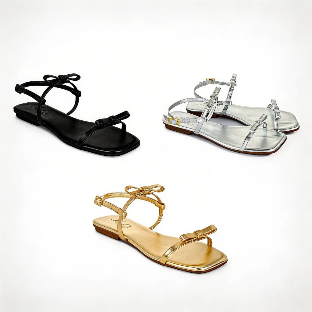 Kit Com 2 Sandálias Femininas Rasteirinha  Tira Laço Tendencia Moda Confortável
