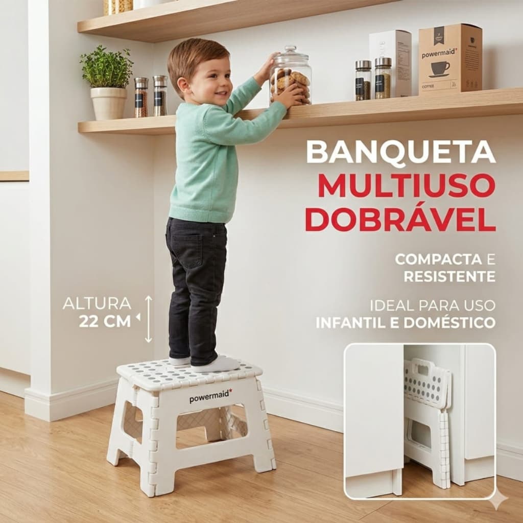 Banqueta Banco Dobrável Multiuso com Alça Suporta até 150 Kg