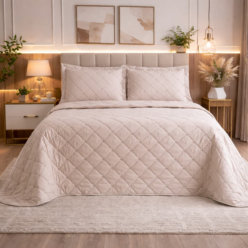 Roupa De Cama Cobre Leito Casal 6 Peças Percal 200 Fios Vivere Dupla face Bordado