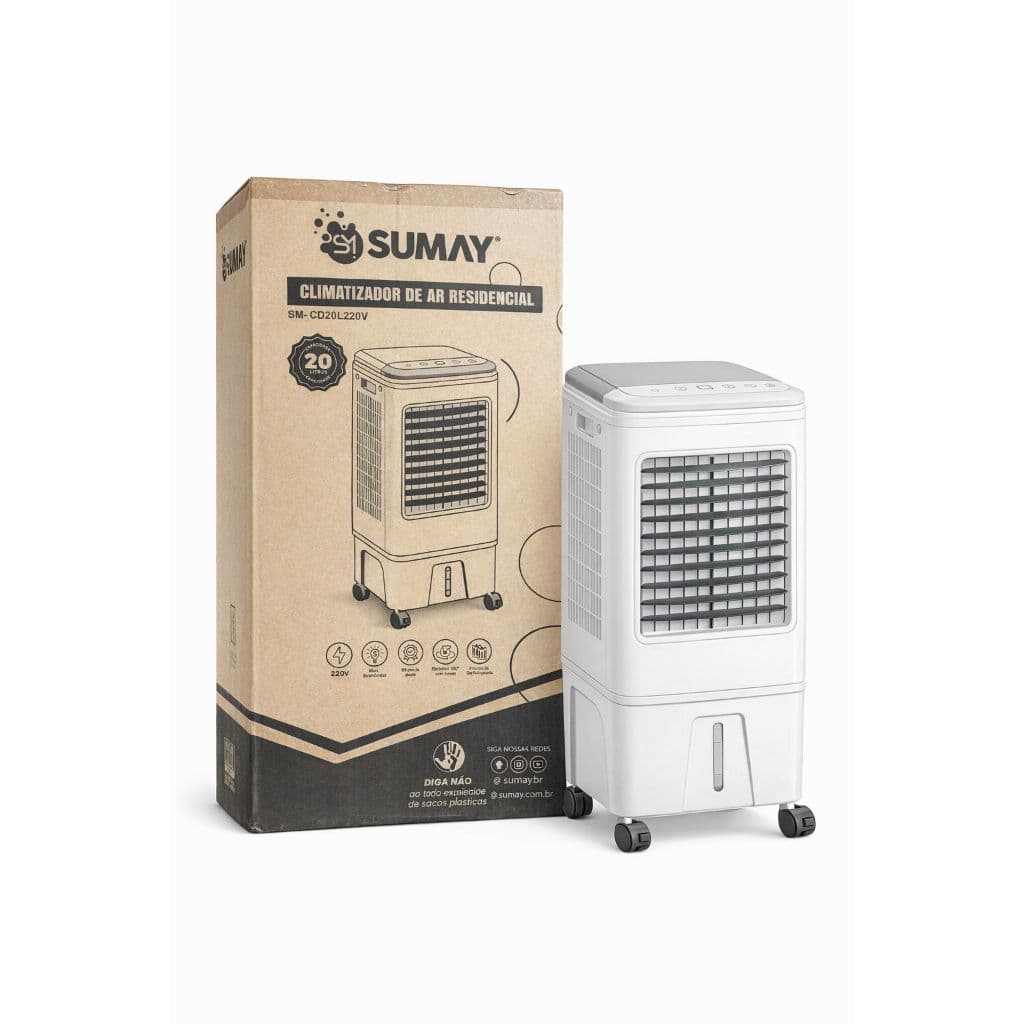 Climatizador de Ar 20 Litros 220V Branco Portátil com Rodinhas Super Econômico