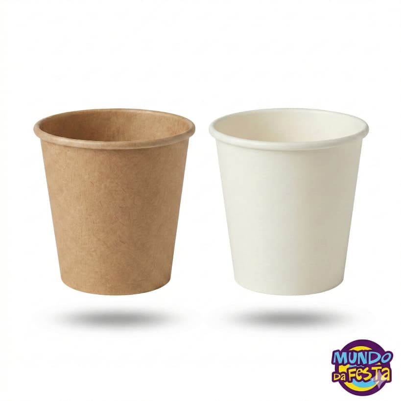 Kit 200 Copos Papel Biodegradável Agua Café 60ml 150ml Branco Kraft Papel Sustentável Eventos Coffe