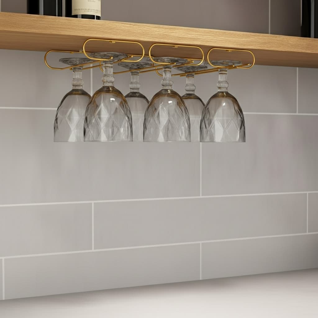 Suporte De Taças Aramado Prateleira Luxo Suporta 6 Taças Para Cozinha E Área Gourmet