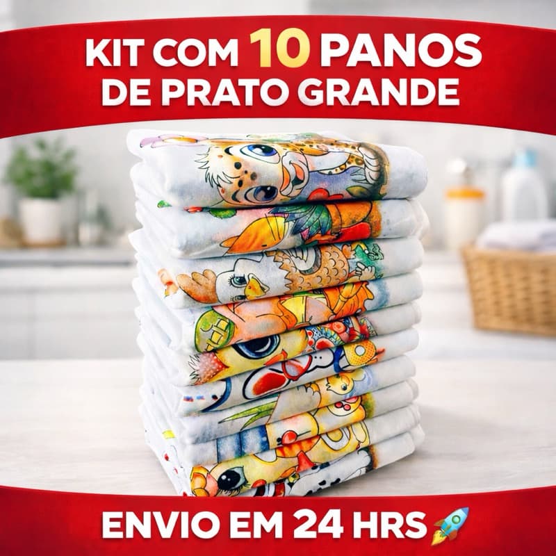 Pano De Prato Grade Estampado Bainha Kit Com 10 Peças