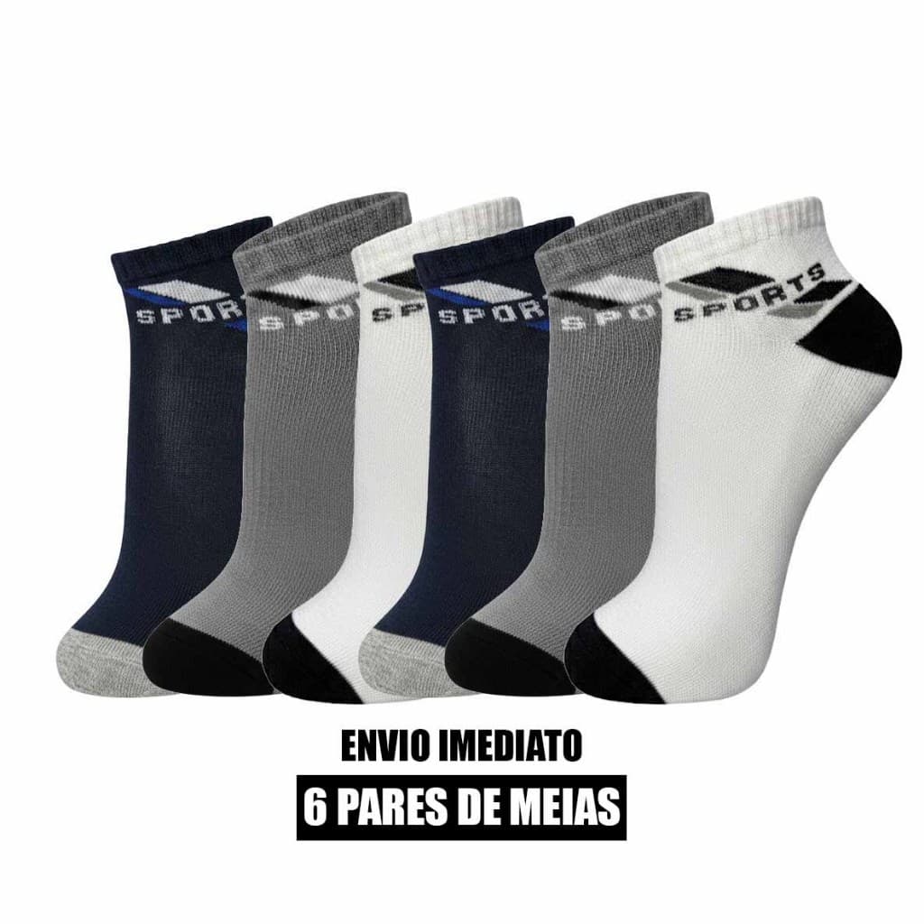 Kit 6 pares de meias modelo sports soquete