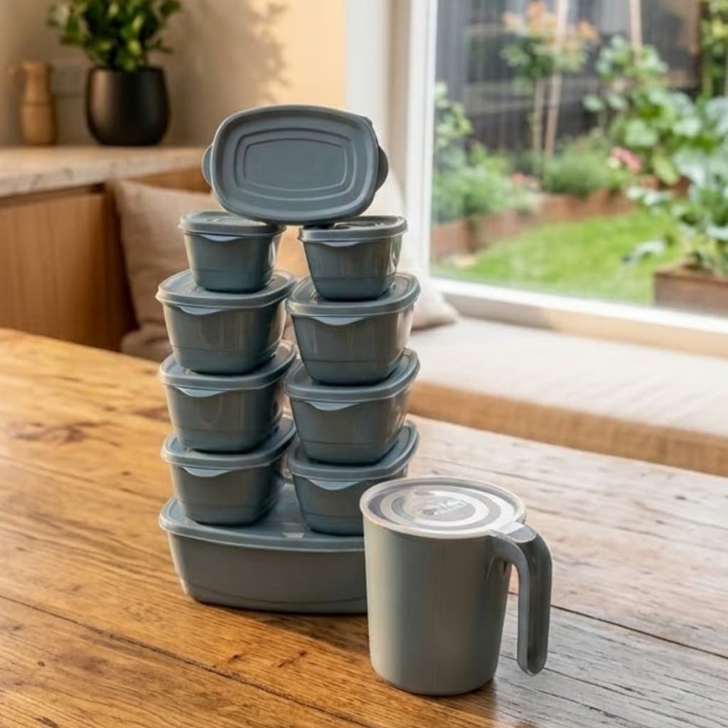 Pote Mantimentos Hermético de Plástico Jogo De 11 ou 21 Peças + Jarra 1.8L Organizador de Cozinha