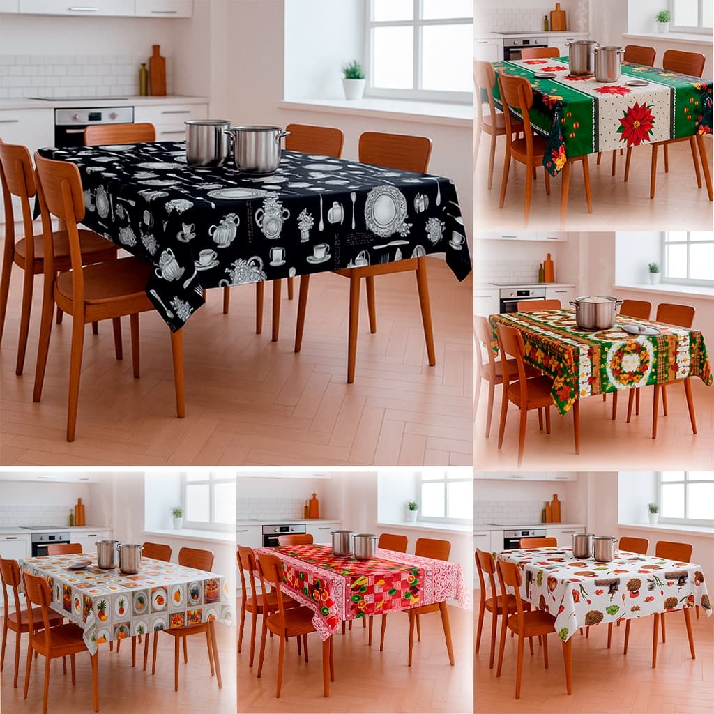 Toalha De Mesa Térmica Limpa Fácil Estampada Impermeável 4, 6, 8 e 10 Lugares Plástico Forro PVC
