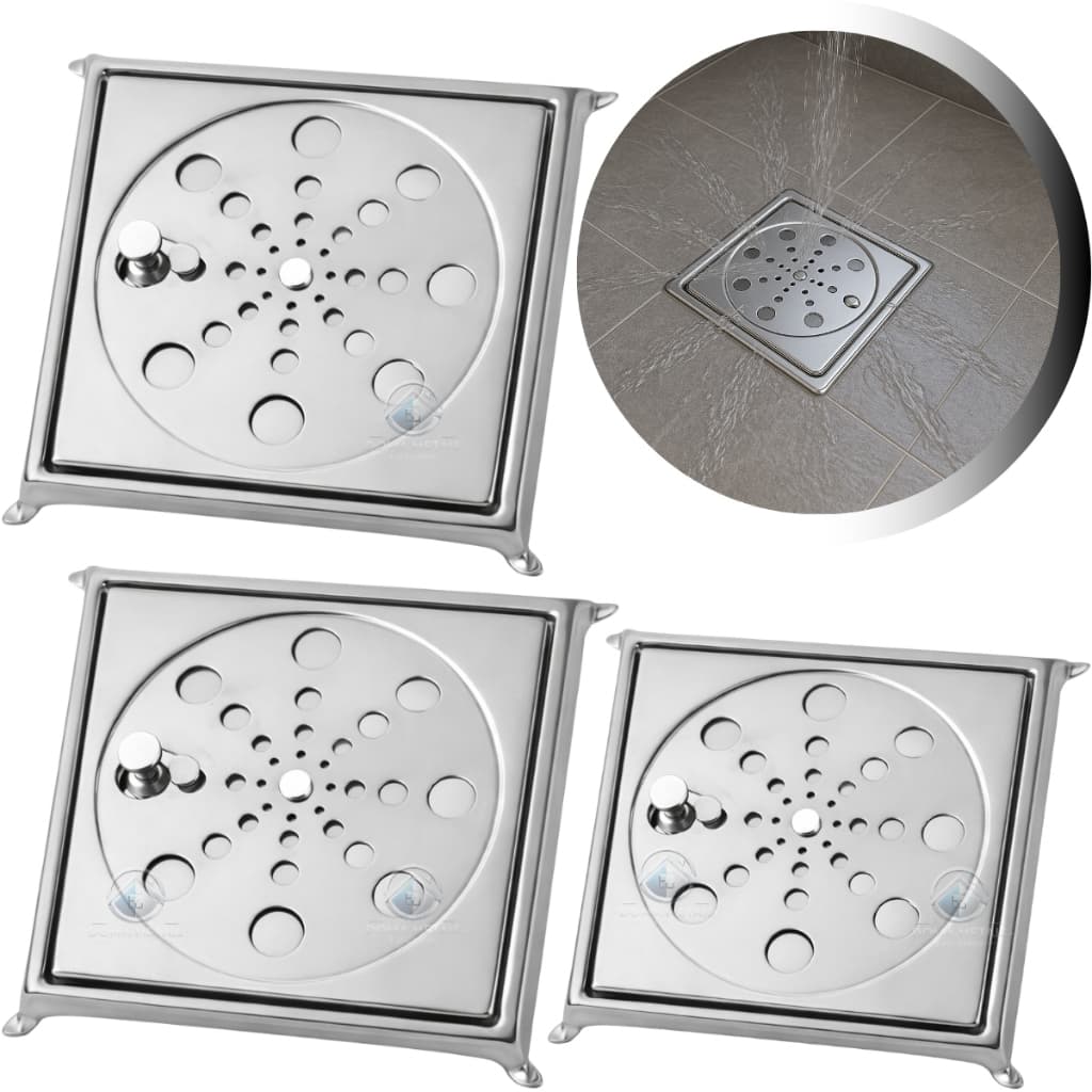 Kit 3 Ralo Inox 10x10 Completo Grelha Com Caixilho Cromado Para Banheiro Piso Lavanderia
