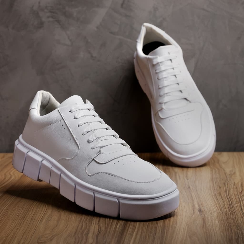 Tenis Masculino Casual sneakers Moderno Branco Sola Alta Tratorada Lançamento
