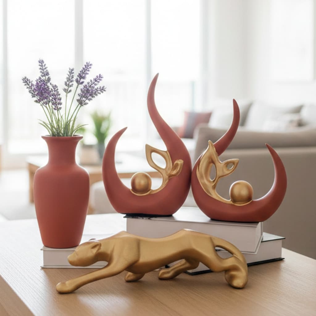 4 Enfeites Kit Cerâmica Vasos Decoração Coloridas Pantera Decorativa Rack Sala Aparador Casa Quarto