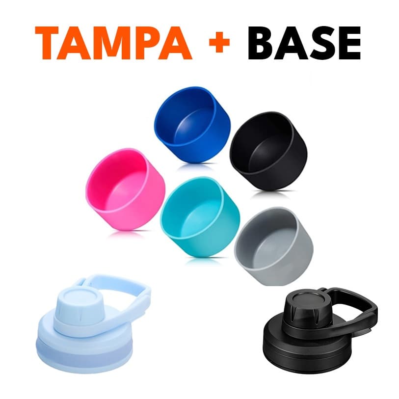 KIT Base de Silicone Antiderrapante + Tampa Garrafa Térmica 550ml/350ml - Colorida Luva Protetora