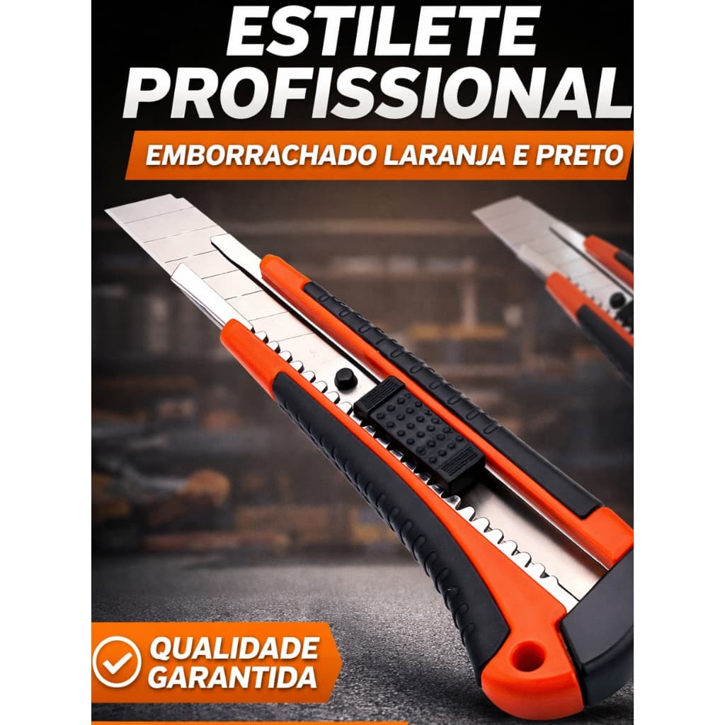 Estilete Emborrachado Profissional Com Trava Laranja e Preto