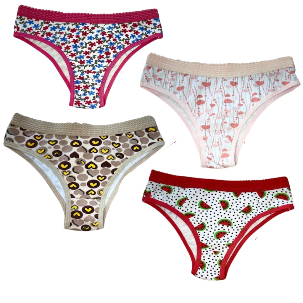 Kit 10/8/6/4 Calcinhas Algodão Estampadas Infantil Menina Diversas Forro Interno Elastano Respiravel