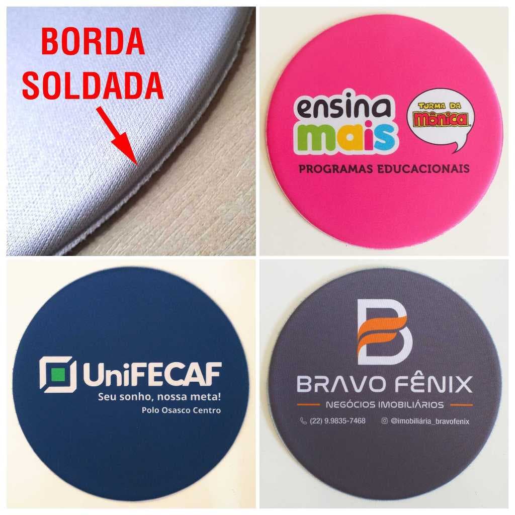 20 Mouse Pads Redondos 20 cm com Borda Soldada Personalizados