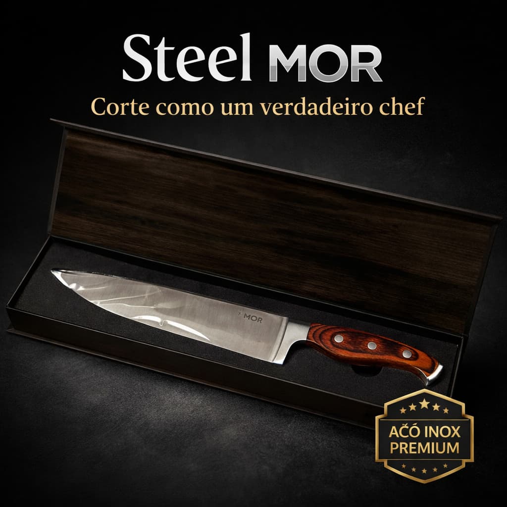 Faca Chef 8 Polegadas MOR Steel Aço Inox Cabo Madeira – Faca Profissional de Cozinha Ultra Afiada
