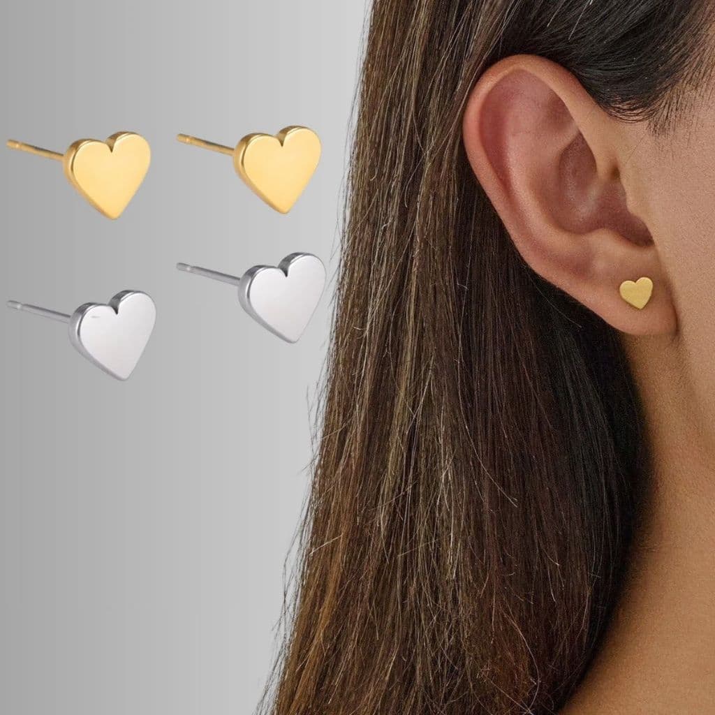Brinco Coração Feminino Delicado Em Aço Inoxidável | Par de Brincos Dourado Prata Minimalista