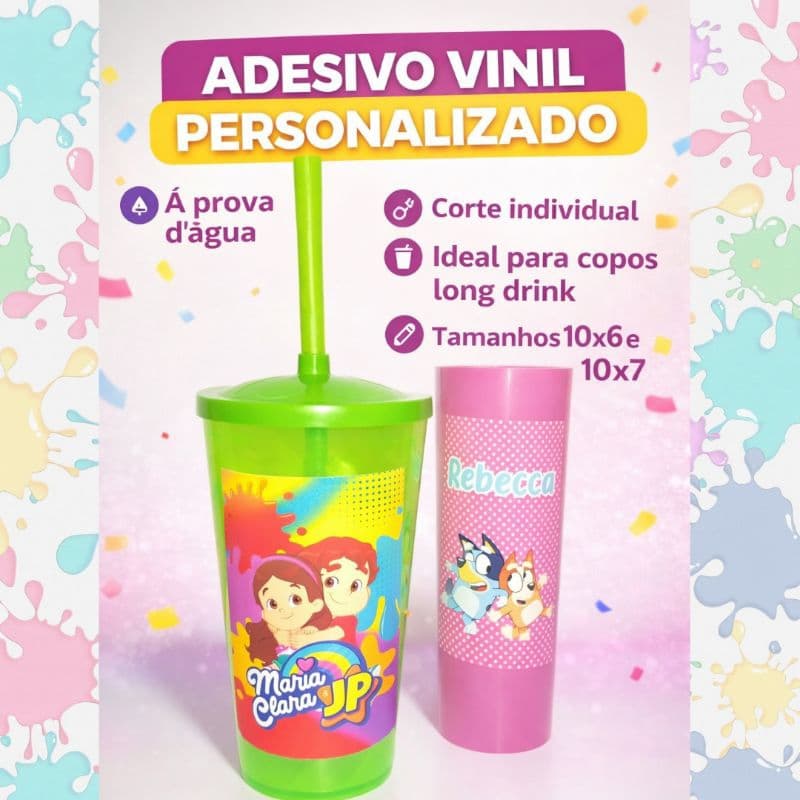 Adesivo Vinil Personalizado para Copo | À Prova D'Água com Nome e Qualquer Tema